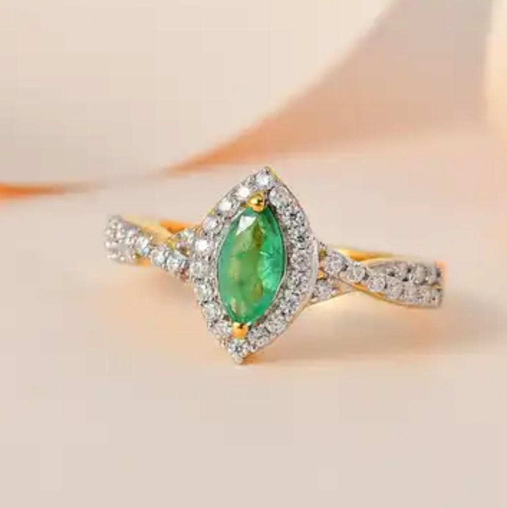 NWOT Genuine Ethiopian Emerald and Moissanite Halo Ring Size 7 - Picture 10 of 12